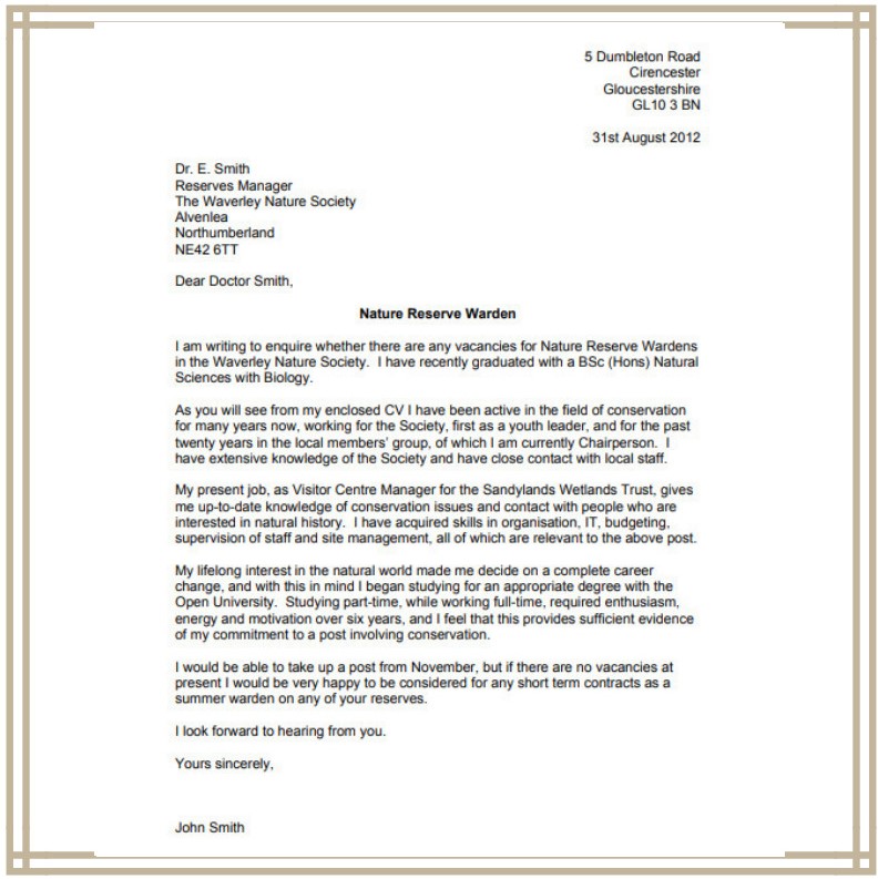 speculative cover letter template uk